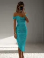 Sheath Off-the-Shoulder Pleated Ankle-Length Homecoming Dress