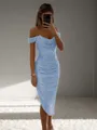 Sheath Off-the-Shoulder Pleated Ankle-Length Homecoming Dress