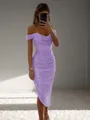 Sheath Off-the-Shoulder Pleated Ankle-Length Homecoming Dress