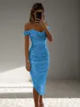 Sheath Off-the-Shoulder Pleated Ankle-Length Homecoming Dress