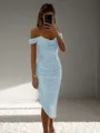 Sheath Off-the-Shoulder Pleated Ankle-Length Homecoming Dress