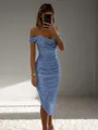 Sheath Off-the-Shoulder Pleated Ankle-Length Homecoming Dress