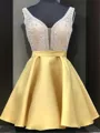 A-Line/Princess V-neck Short/Mini Satin Homecoming Dress With Beading