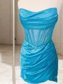 Sheath Straight Pleated Short/Mini Silk Like Satin Corset Homecoming Dress
