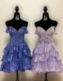 A-line Off-the-Shoulder Appliques Lace Short/Mini Tulle Corset Homecoming Dress