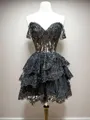 A-line Off-the-Shoulder Appliques Lace Short/Mini Tulle Corset Homecoming Dress