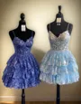 A-line V-neck Appliques Lace Short/Mini Tulle Corset Homecoming Dress