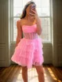 A-line Straight Cascading Ruffles Short/Mini Tulle Corset Homecoming Dress