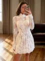 A-line High Neck Long Sleeves Appliques Lace Short/Mini Lace Corset Homecoming Dress