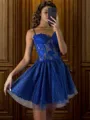 A-line Spaghetti Straps Appliques Lace Short/Mini Tulle Corset Homecoming Dress