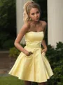 A-Line/Princess Strapless Short/Mini Satin Homecoming Dress