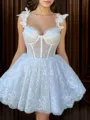 A-line Sweetheart Ruffles Short/Mini Lace Corset Homecoming Dress