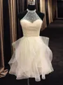 A-Line/Princess Halter Short/Mini Organza Homecoming Dress With Beading