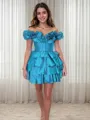 A-line Off-the-Shoulder Cascading Ruffles Short/Mini Taffeta Corset Homecoming Dress