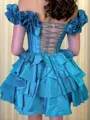A-line Off-the-Shoulder Cascading Ruffles Short/Mini Taffeta Corset Homecoming Dress