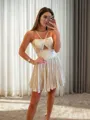 A-line Halter Ruffles Short/Mini Metallic Satin Homecoming Dress
