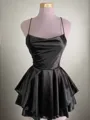 A-line Spaghetti Straps Ruffles Short/Mini Silk Like Satin Homecoming Dress