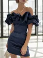 Sheath Off-the-Shoulder Pleated Short/Mini Satin Homecoming Dress