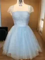A-Line/Princess Strapless Short/Mini Tulle Homecoming Dress With Beading