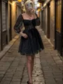 A-line Square Long Sleeves Ruffles Short/Mini Corset Homecoming Dress