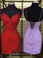 Sheath V-neck Appliques Lace Short/Mini Tulle Corset Homecoming Dress