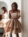 A-Line/Princess Off-the-Shoulder Short/Mini Satin Homecoming Dress