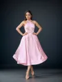 A-line Halter Bow Tea-Length Satin Homecoming Dress