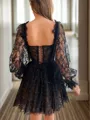A-line Square Long Sleeves Appliques Lace Short/Mini Tulle Corset Homecoming Dress