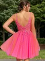 A-line V-neck Appliques Lace Short/Mini Tulle Homecoming Dress