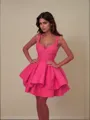 A-line V-neck Layers Short/Mini Satin Homecoming Dress