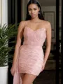 Sheath Spaghetti Straps Pleated Short/Mini Homecoming Dress