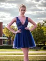 A-line V-neck Appliques Lace Short/Mini Tulle Homecoming Dress