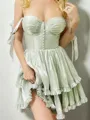 A-line Off-the-Shoulder Cascading Ruffles Short/Mini Corset Homecoming Dress