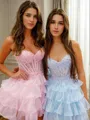 A-line Sweetheart Appliques Lace Short/Mini Organza Corset Homecoming Dress