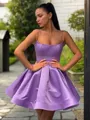 A-Line/Princess Square Short/Mini Satin Homecoming Dress With Ruffles