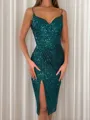 Sheath Spaghetti Straps Sequin Tea-Length Homecoming Dress