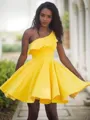 A-Line/Princess One-Shoulder Short/Mini Satin Homecoming Dress With Ruffles