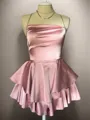 A-line Spaghetti Straps Cascading Ruffles Short/Mini Silk Like Satin Homecoming Dress