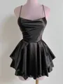 A-line Spaghetti Straps Cascading Ruffles Short/Mini Silk Like Satin Homecoming Dress