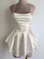 A-line Spaghetti Straps Cascading Ruffles Short/Mini Silk Like Satin Homecoming Dress