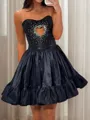 A-line Straight Rhinestone Short/Mini Silk Like Satin Homecoming Dress