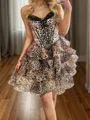 A-line Sweetheart Cascading Ruffles Short/Mini Corset Homecoming Dress