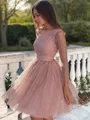 A-Line/Princess Scoop Short/Mini Tulle Homecoming Dress