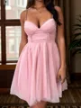 A-line Sweetheart Ruffles Short/Mini Tulle Corset Homecoming Dress