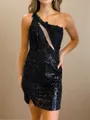 Sheath One-Shoulder Appliques Lace Short/Mini Sequins Corset Homecoming Dress