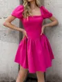 A-line Square Short Sleeves Short/Mini Satin Homecoming Dress