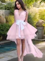 A-Line/Princess V-neck Short/Mini Tulle Homecoming Dress With Belt/Sash