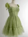 A-line Straps Pleated Short/Mini Tulle Corset Convertible Homecoming Dress