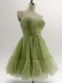 A-line Straps Pleated Short/Mini Tulle Corset Convertible Homecoming Dress