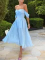 A-Line/Princess Off-the-Shoulder Tea-Length Chiffon Homecoming Dress With Ruffles